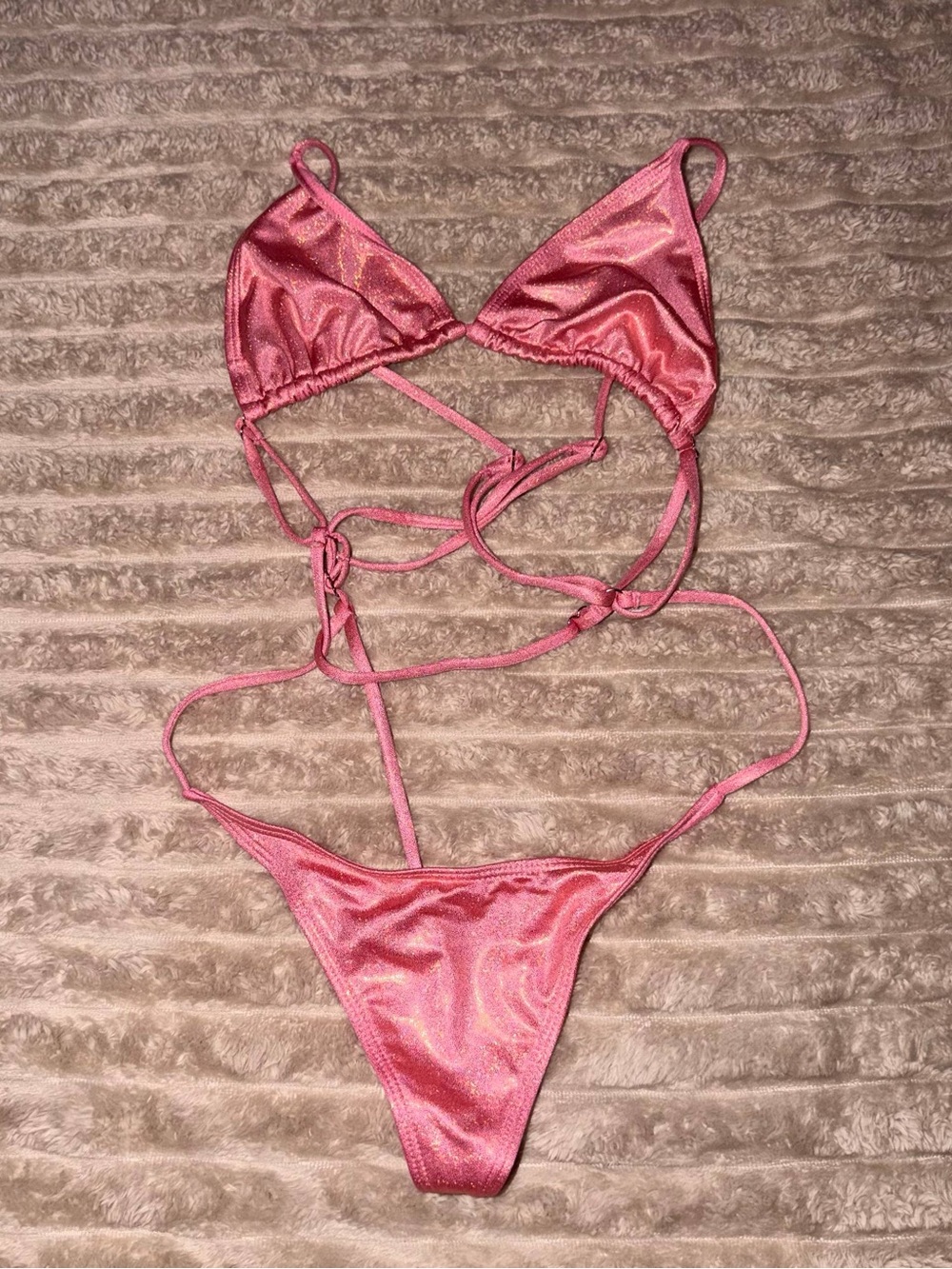 Women’s Pink Shimmer Triangle Bikini Set